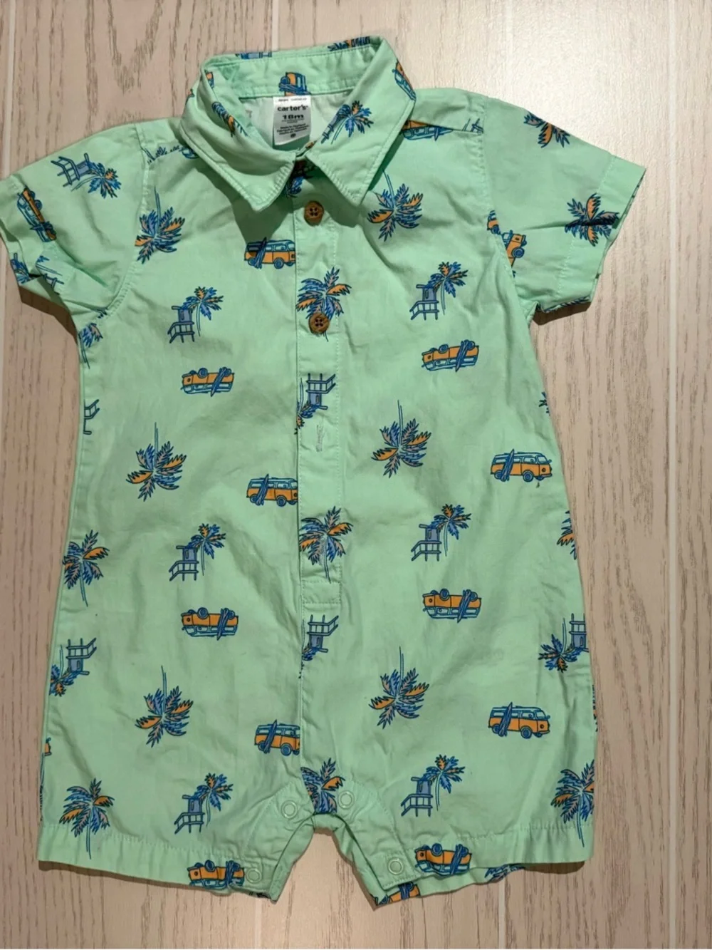 Carter’s‎ Baby Boy 18M Romper Bundle 2 Shortall Outfits Shark Tropical EUC